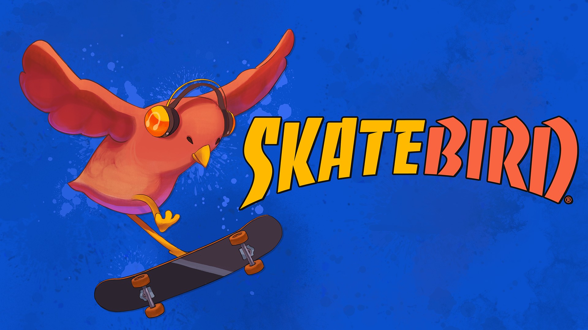 Птица на скейтборде. Обложка игры SKATEBIRD