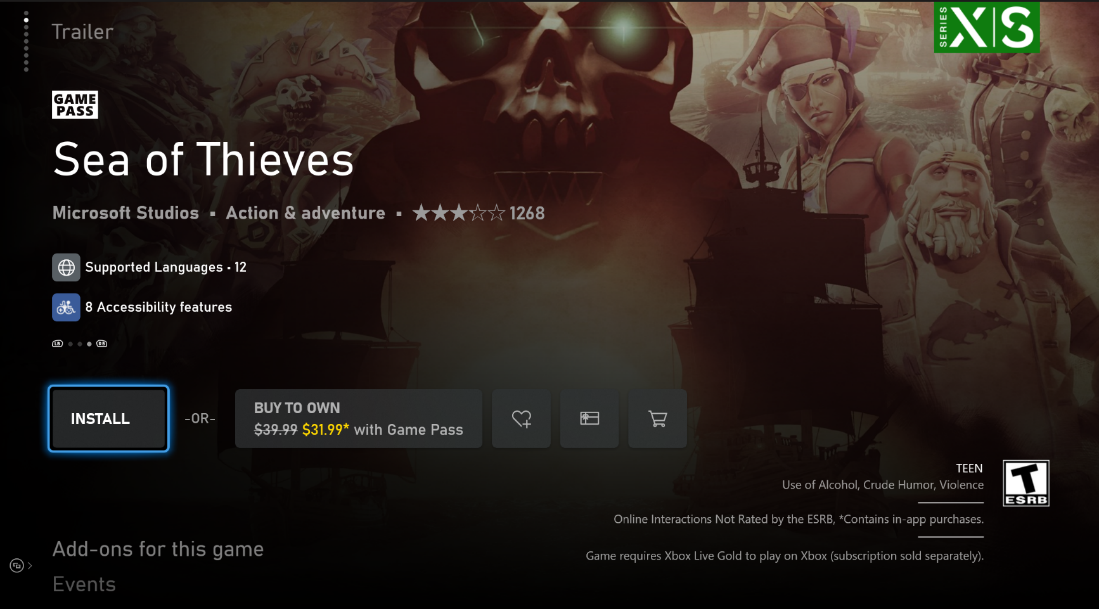 Страница игры Sea of Thieves в сервисе Microsoft Store.