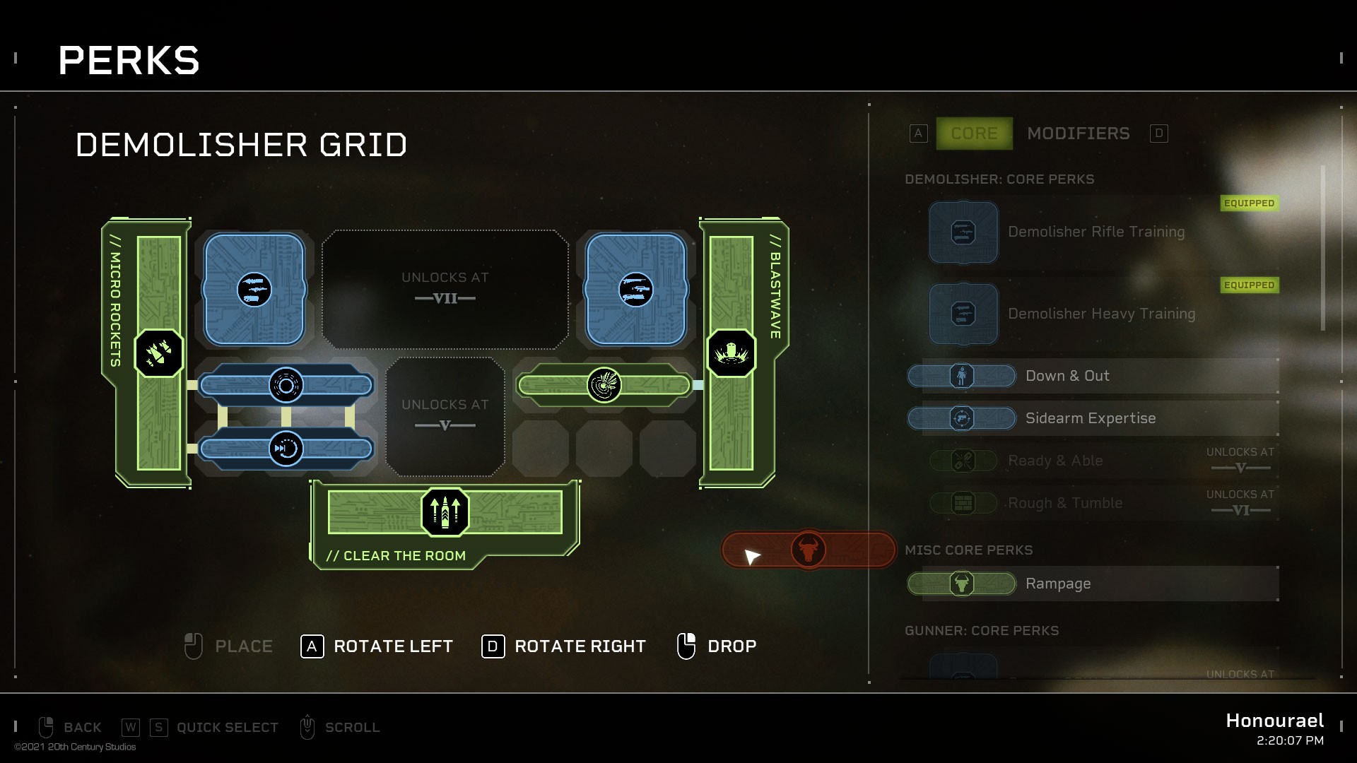 Интерфейс меню выбора перков.