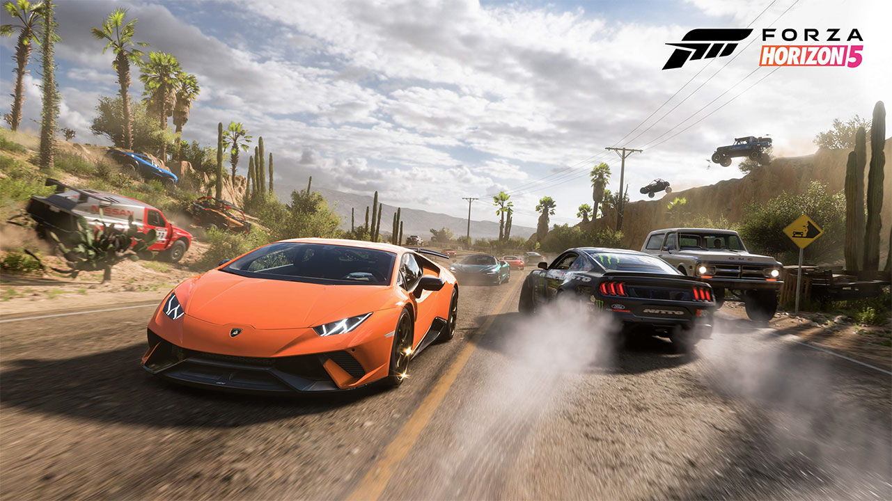 Машины на трассе. Сцена из игы Forza Horizon 5 