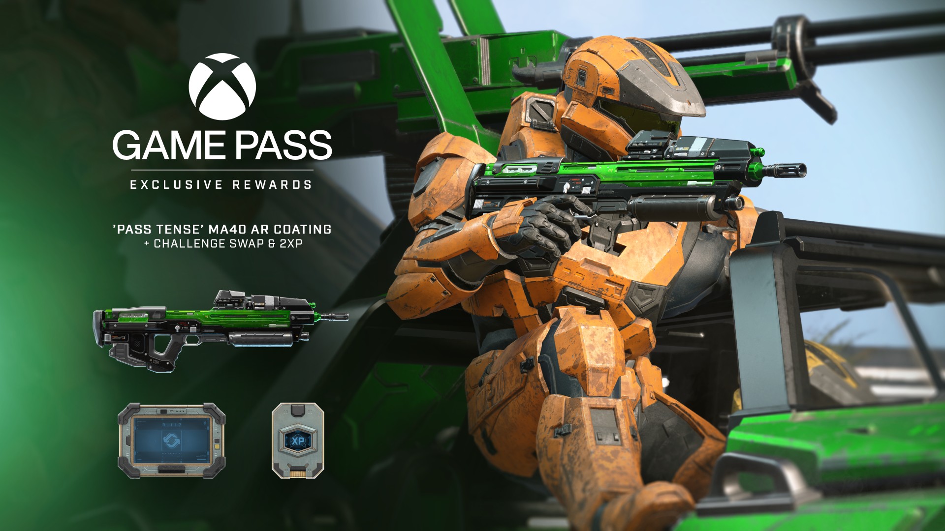 Иллюстрация к бонусу Halo Infinite Multiplayer: “Pass Tense” MA40 AR Bundle