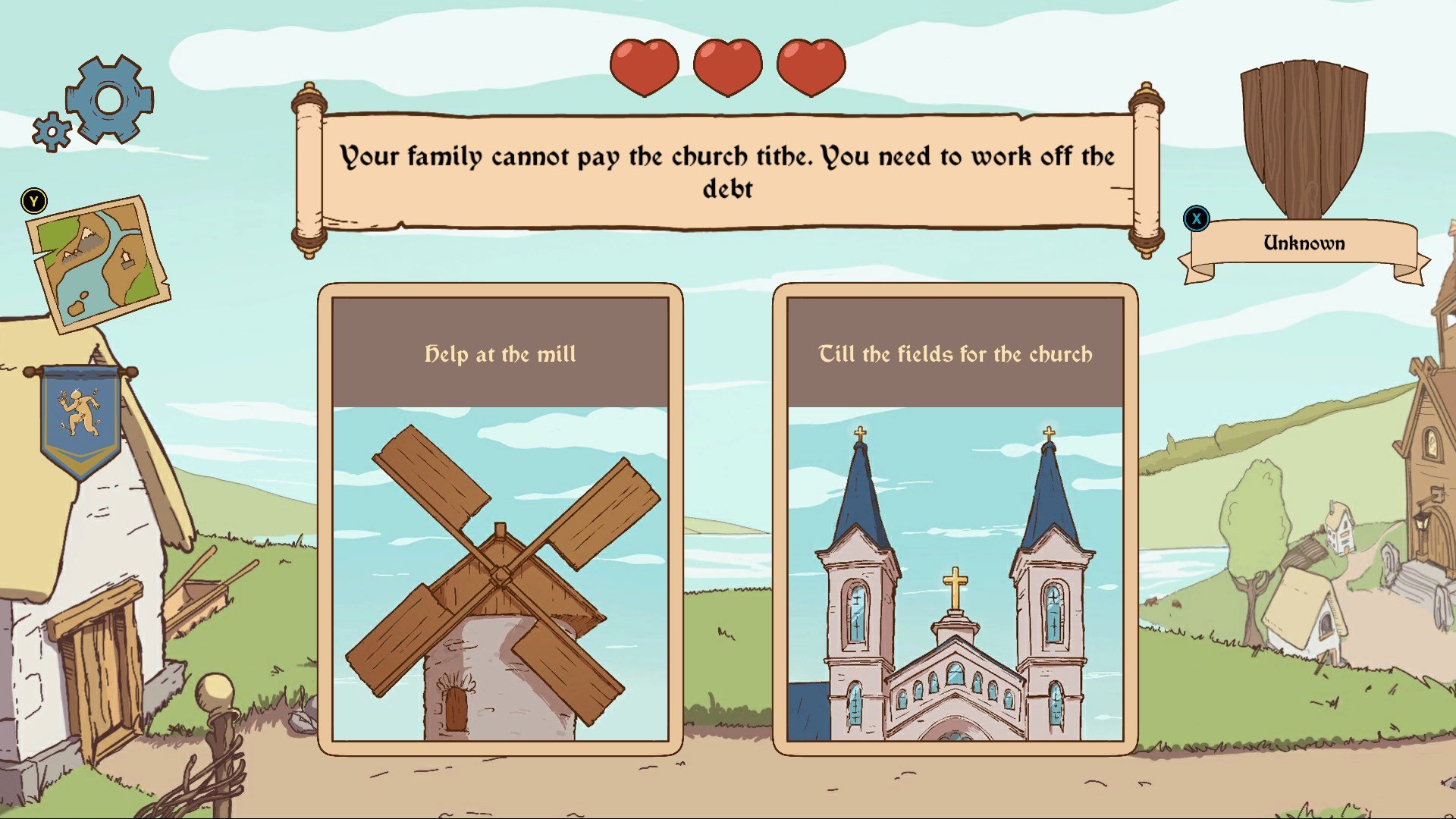 Игровой процесс Choice of Life: Middle Ages - выбор дальнейшего действия из двух карточек.