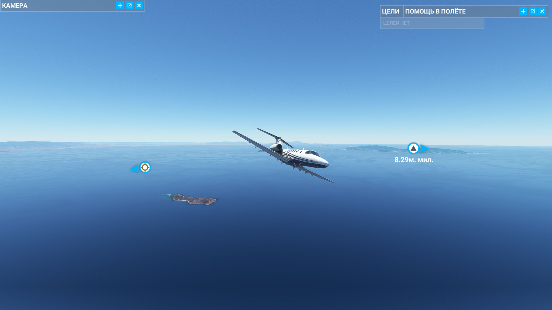 Самолет в воздухе. Снимок экрана. Сцена из игры Microsoft Flight Simulator